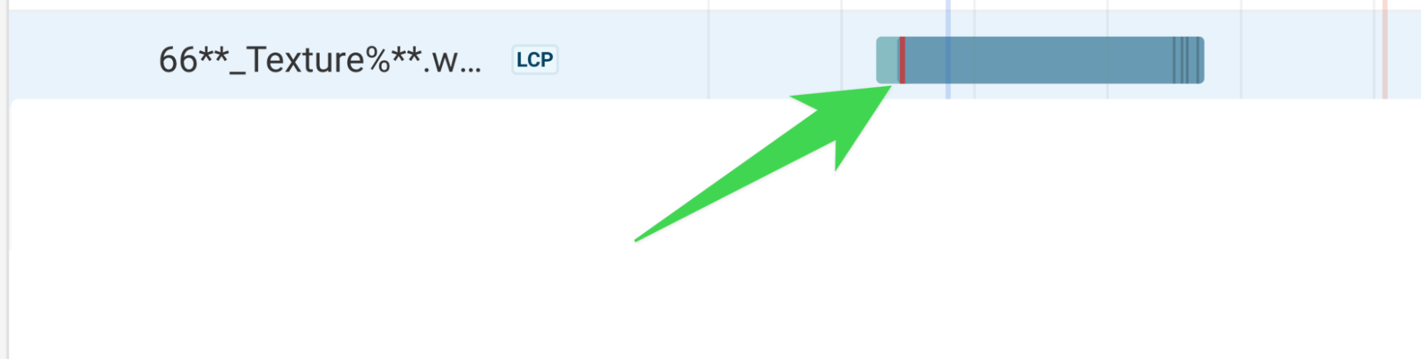 A red vertical line in a request waterfall. The red line shows where a priority change occurred.