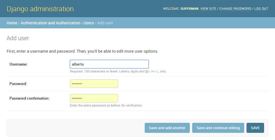 Admin-Site - Benutzer hinzufügen pt1